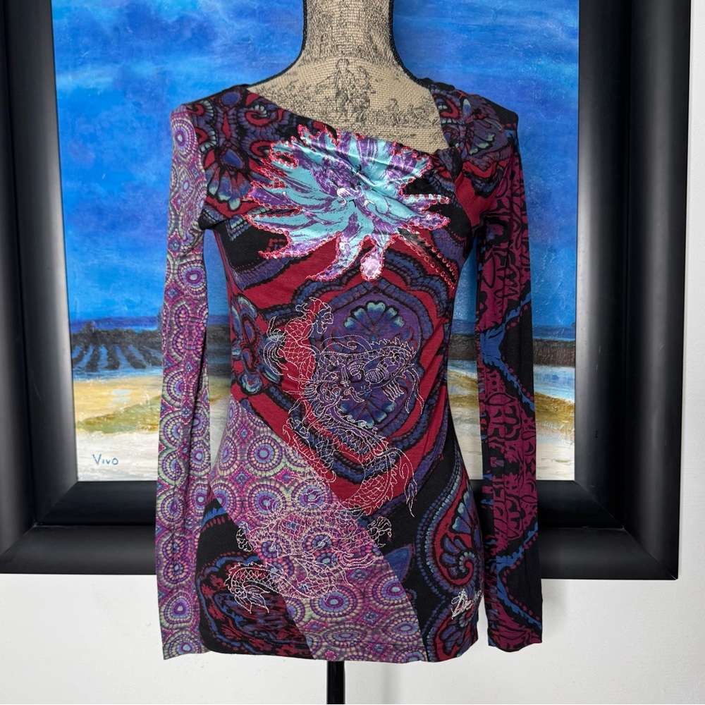 Desigual Colorful Pattern Print Women's Knit Long Sleeve Top